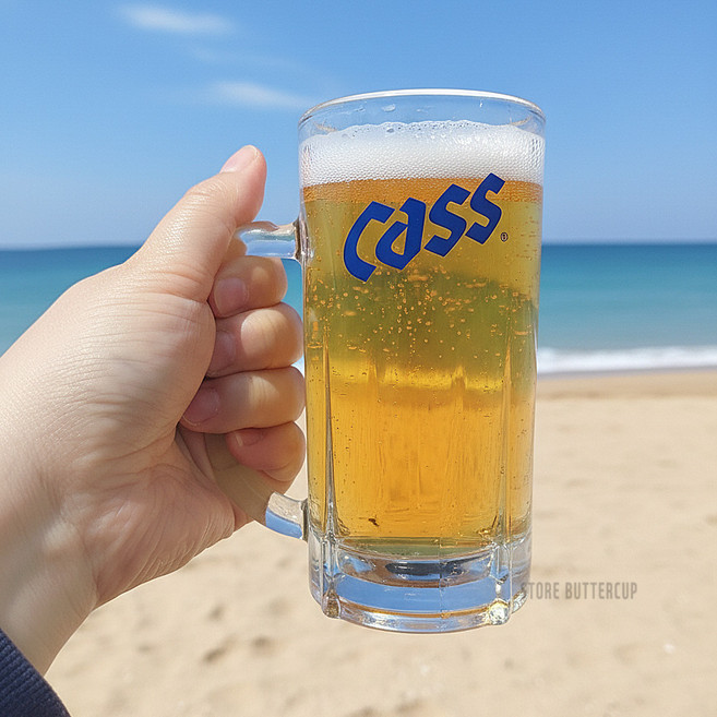 카스 맥주잔 300ml 유리 맥주컵 손잡이잔 생맥잔 냉동 얼음맥주잔, 1개