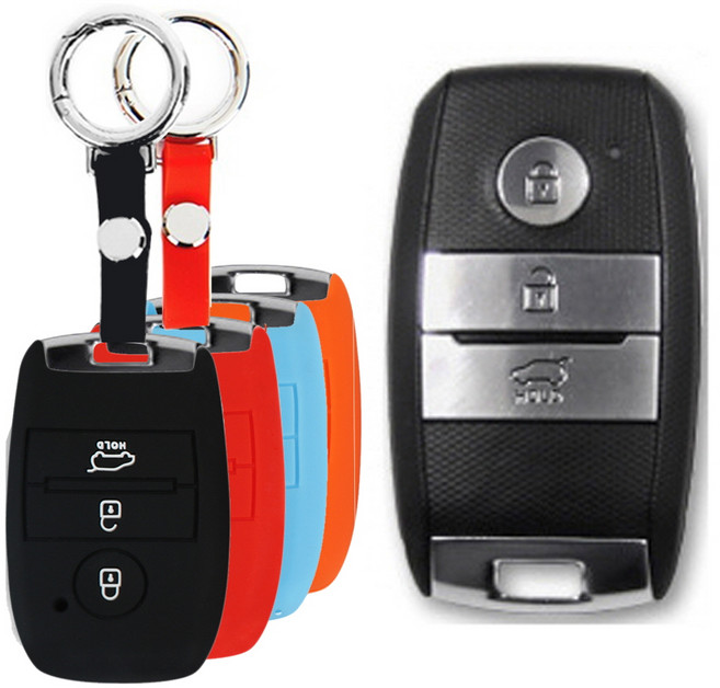 바이디지탈 기아 호환 올뉴 모닝 K3 3버튼 스마트키 / 실리콘 차 키홀더+후크 키링 세트, 실리콘 차키케이스+링후크, 스카이블루