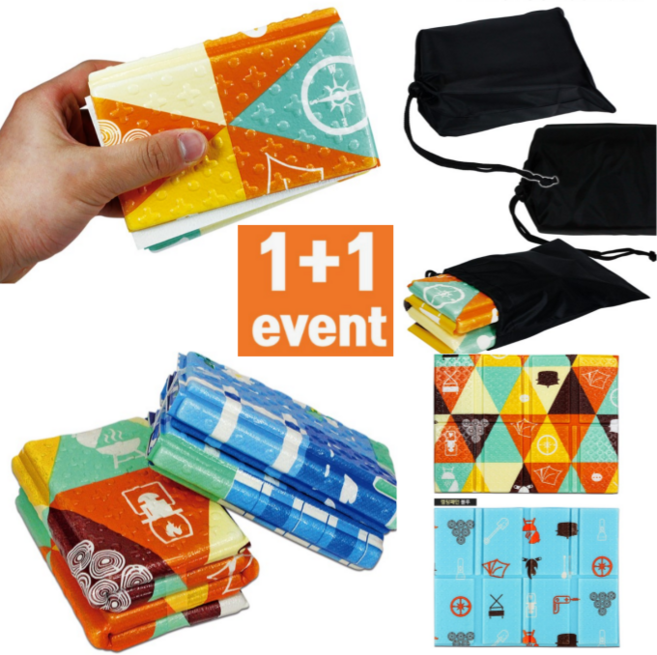 초경량 8단 접이식 방석 매트 등산용 사우나 야구장 콘서트 돗자리, 블루(방석2개+파우치2개)