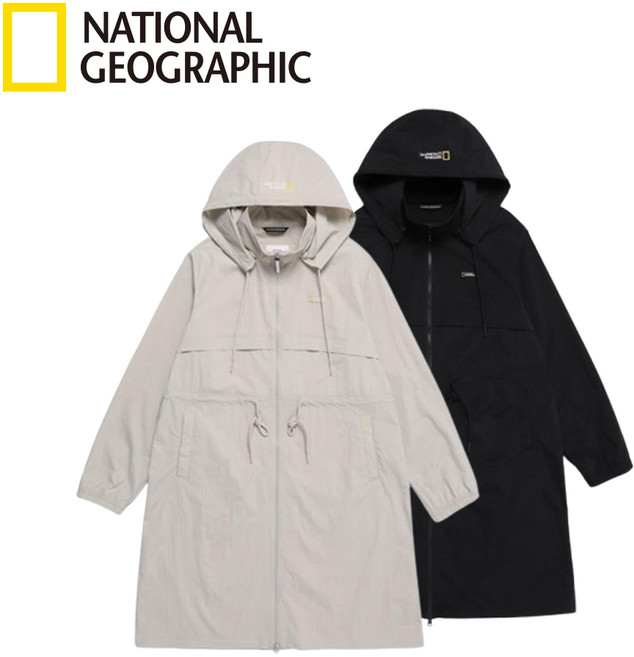 국내매장판 내셔널지오그래픽 바람막이여성 우븐 탈부착후드 롱 바스락점퍼