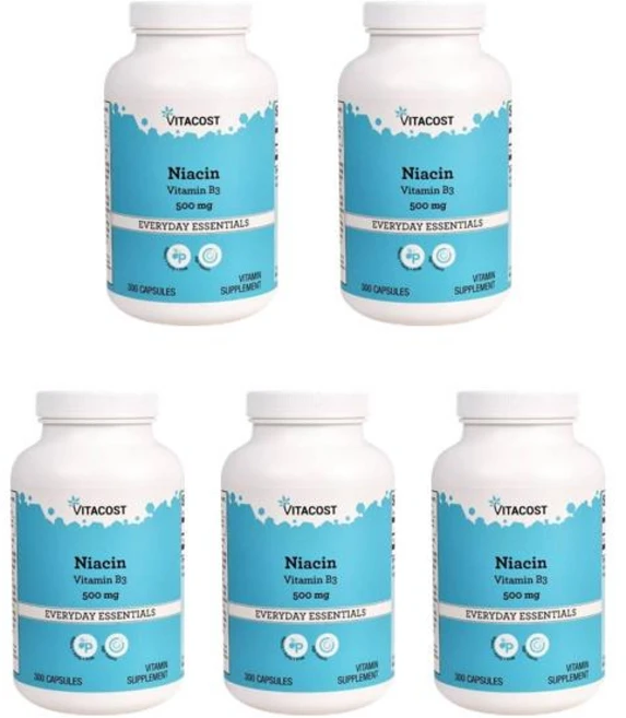 비타코스트 나이아신 비타민 B3 500mg 캡슐 300정, 5개 - 쿠팡