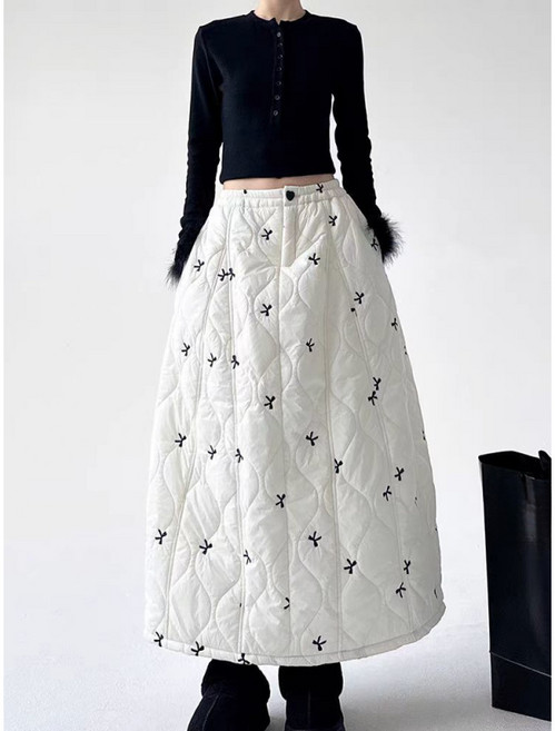COSYEVNO 여성 패딩 스커트 겨울 빅사이즈 리본 나염 보온 스판 데일리 롱 스커트 CXJbsmq-06