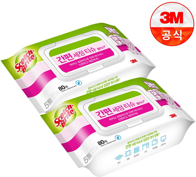 스카치브라이트 간편세정티슈 플러스 80매, 2개
