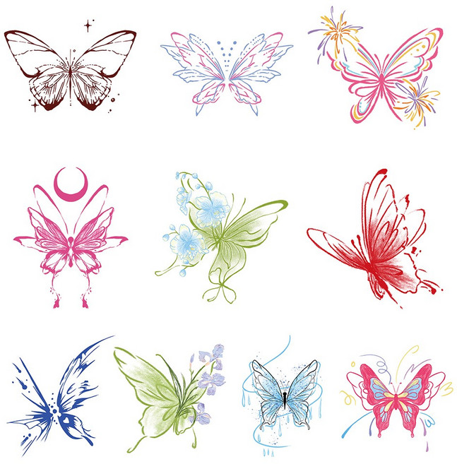 아띠꼴로 새긴듯해 붙이는 일회용 타투 스티커 셀프 헤나 판박이문신, 소형01.나비세트, 1세트, 구성