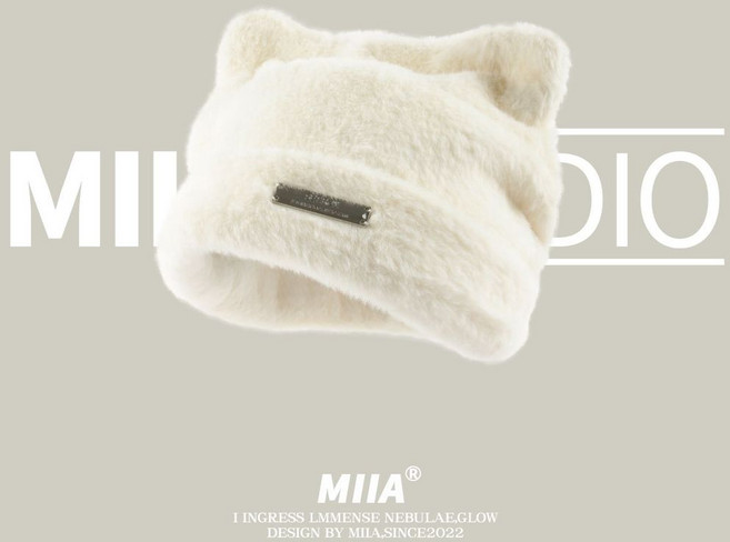 MIIA 貓耳針織帽 韓系毛絨絨堆堆冷帽 秋冬護耳帽
