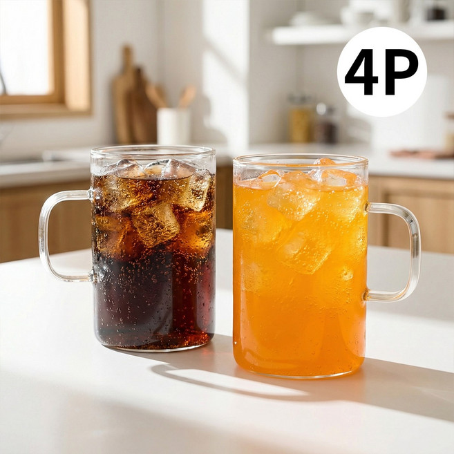 ROYAI ONE 예쁜 투명 유리컵 강화 내열유리컵 물컵, 4개, 500ml