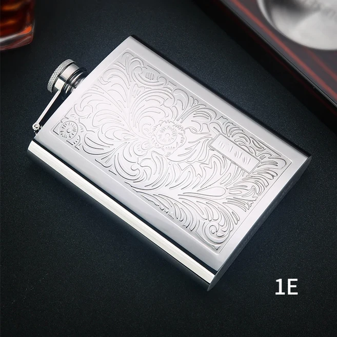 스테인레스 스틸 힙 플라스크 하이 퀄리티 와인 위스키 포트 휴대용 알코올 음주 깔때기 컵 세트 선물 8Oz, 1)Style 1