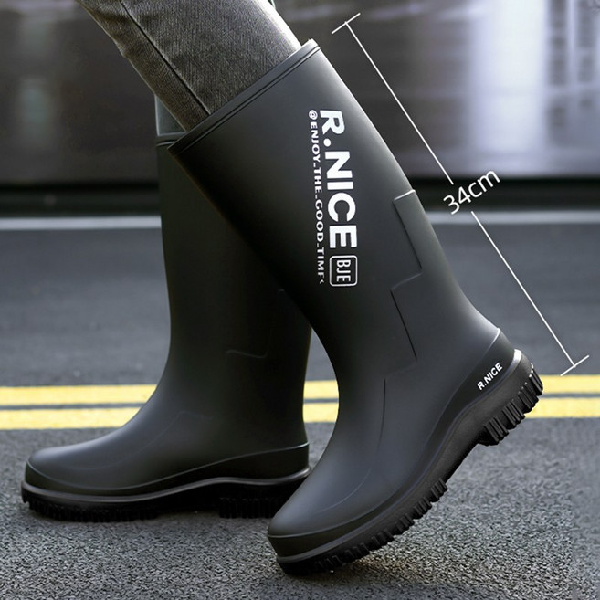 TIMEPURE 남성용 방수 장화 미끄럼방지 레인부츠 하이컷 낚시 배달 라이더 전용 작업화