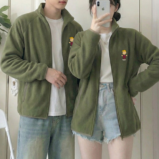 문컬렉션 남녀공용 후리스 집업 남성 여성 데일리룩 스몰 피너츠 플리스 자켓