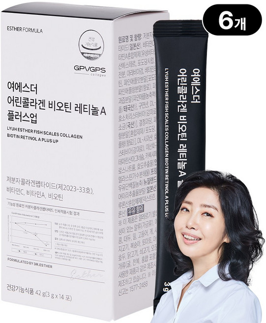 [본사직영] 여에스더 어린콜라겐 비오틴 레티놀A 플러스업 (기능성 저분자콜라겐펩타이드 X 비오틴 X 레티놀), 6박스, 14회분