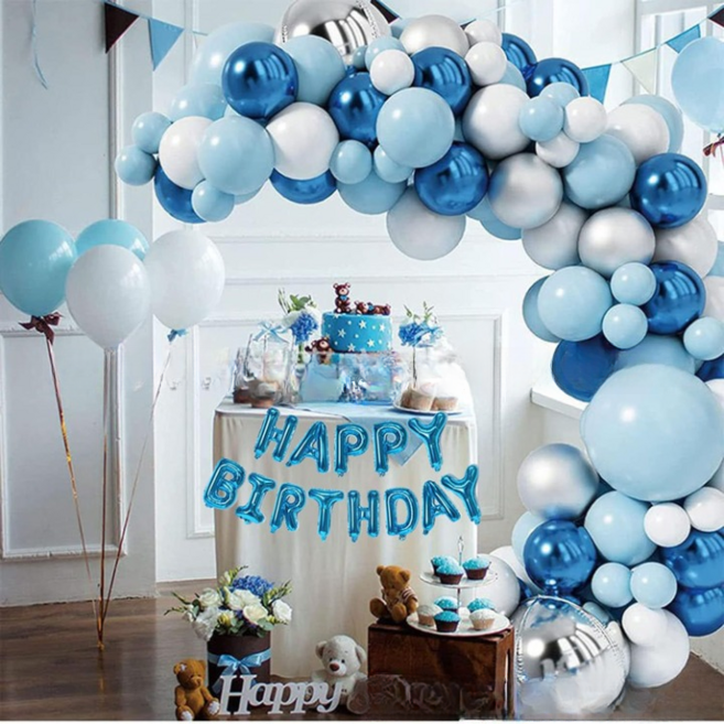 스카이블루 생일파티 풍선세트 풍성한구성 생일이벤트 홈파티 어린이집 유치원, 1개