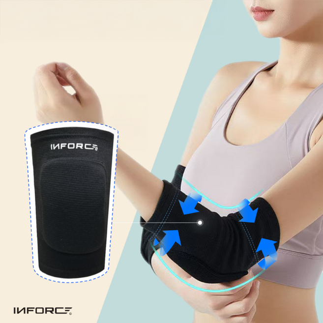 인포스 고탄력 스포츠 팔꿈치 무릎 보호대 세트, 팔꿈치보호대, 1세트, 블랙