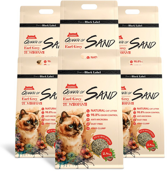 퀸오브샌드 블랙라벨 두부모래 고양이모래 얼그레이 2.8kg x 6개