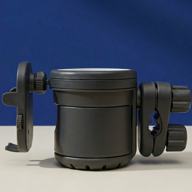 샵포유 유모차 컵 홀더 2구 & 스마트폰 거치대 (3in1), 블랙(더블락), 1개