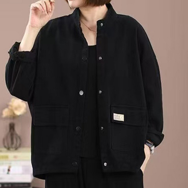 타임퓨어 여성용 가을겨울 면 플리스 안감 두꺼운 워크웨어 자켓 루즈핏 숏 오픈 카라 라이트 재킷 베이스볼 점퍼