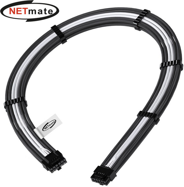 강원전자 넷메이트 PCI-E 5.0 12VHPWR 슬리빙 케이블 0.6m (블랙/화이트) [EZDIY-FAB] NM-DPR192, 단일속성, 1개
