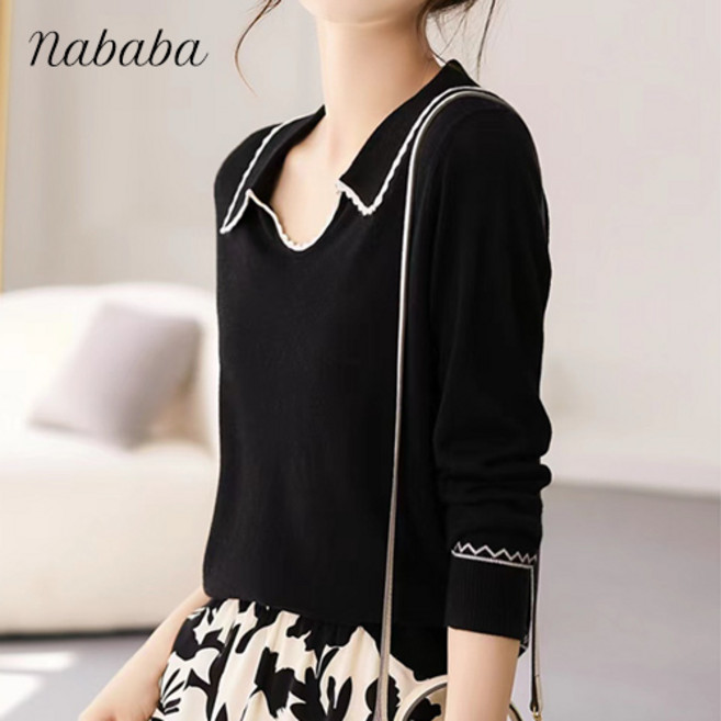 나바바 NK832 여성 편안한 소프트 데일리 브이넥 카라 니트티