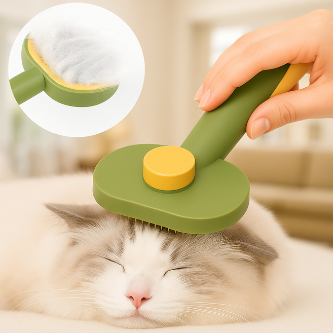 딘킨 피부보호 반려동물 원터치 브러쉬, 1개, 그린