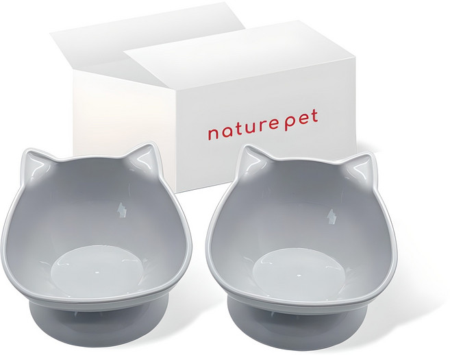 네이처펫 반려동물 경사형 캐릭터 식기 2p, 그레이, 1세트