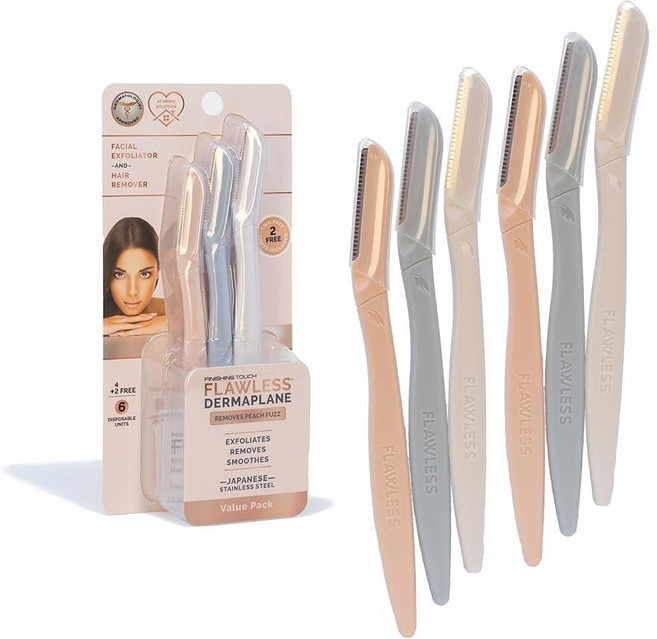 Finishing Touch Flawless Dermaplane 페이셜 각질 제거제 및 제모기 여성용 얼굴 제모, 6 Piece Set, 1개