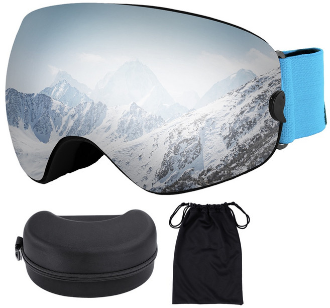 스키 고글 보드고글 남녀공용 방풍 김서림방지 스노우 보드안경 스포츠 방풍 고글 +고글 케이스, 1개, 실버