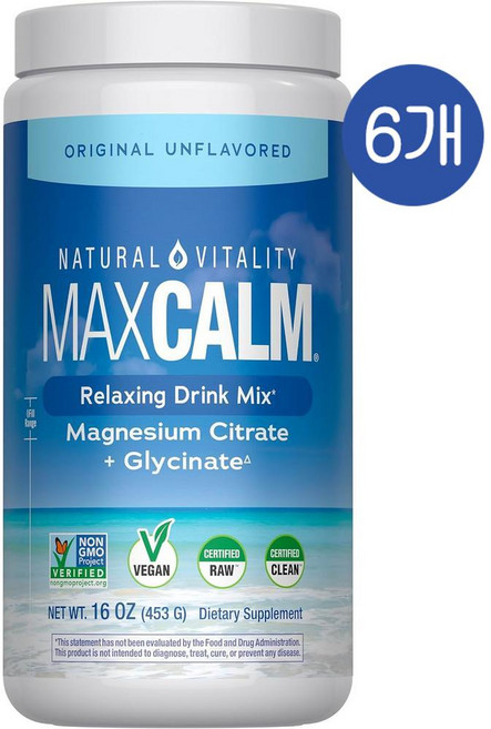 내추럴 바이탈리티 캄 마그네슘 시트레이트 드링크믹스 오리지널 무맛 Natural Vitality CALM Magnesium, 6개