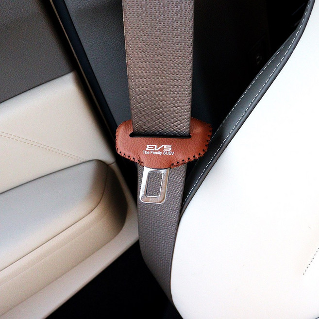 [비브랜드](더원스)로고 포인트 인쇄 가죽 안전벨트 클립 커버 소음 충격방지 실내 자동차 용품 EV5 호환, 와인