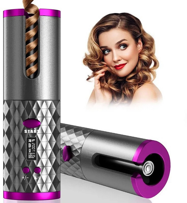 Mochae 자동 고데기 무선 휴대용 오토 웨이브 봉고데기 온도 조절 일체형 다기능 물결고데기 32mm, 핑크색