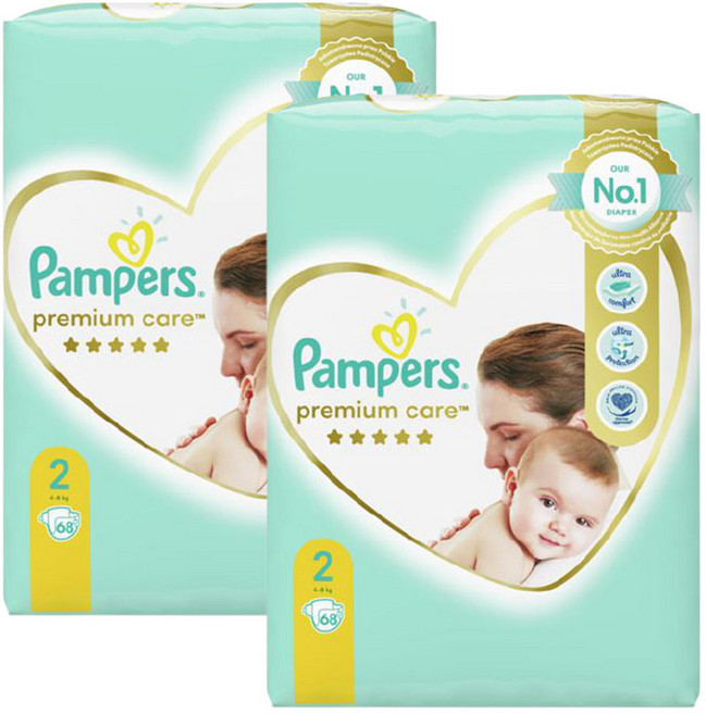 유로 베이비드라이 기저귀 프리미엄케어 밴드 형 1 2 3 4 5 6 7 단계 pampers 아동공용, 136매, 2단계