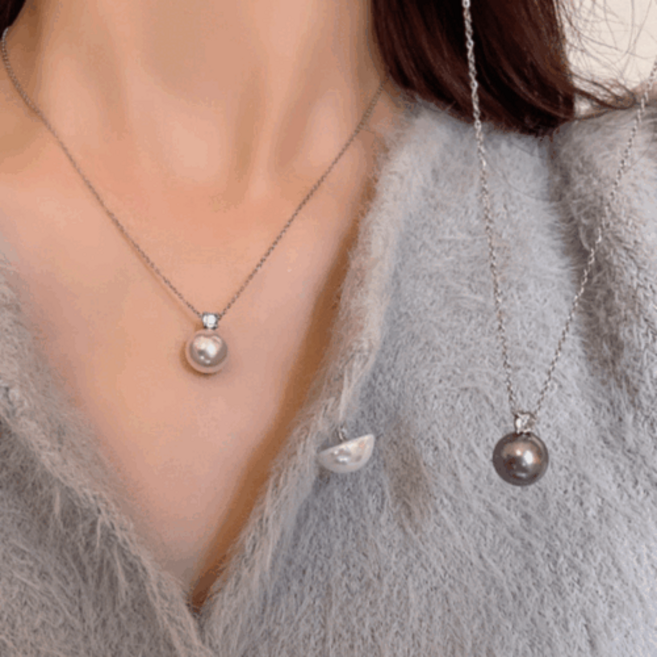 3종 심플 베이직 진주 체인 실버 큐빅 패션 목걸이 캔디플래닛