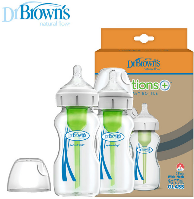 닥터브라운 와이드넥 옵션스 플러스 유리 젖병 2p, 혼합색상, 270ml, 1개