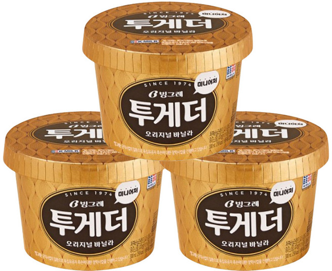 빙그레 투게더 바닐라 미니어처 3개 아이스크림, 270ml