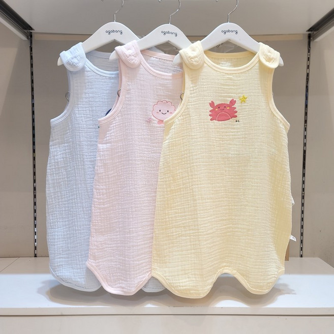[아가방]강남점*통기성좋아 뽀송 기분좋은 거즈면 수면조끼/안심 무형광 면100%/이불차는 우리아가 배앓이 방지