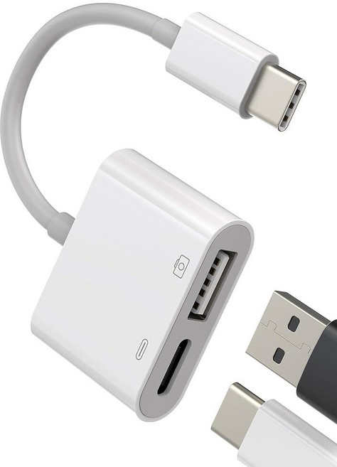 아이폰 OTG 어댑터 충전기 케이블 동글 라이트닝 수 - 듀얼 USB 암 카메라 메모리 스틱 플래시 드라이브 코드 리더 마우스 키보드 컨버터 카드 충전 스플리터 14 13 12, USB C+USB 1Pack