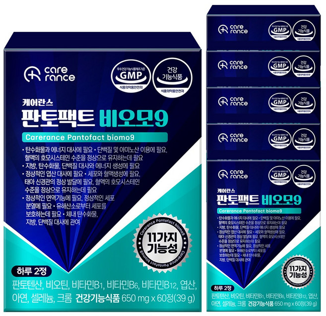 판토팩트 비오모 9 - 비오틴 판토텐산 비타민B 11종 복합 기능성 맥주효모 L-시스틴 엽산 아연 셀렌 셀레늄 크롬 콤플렉스 컴플렉스 영양제, 6개, 60정