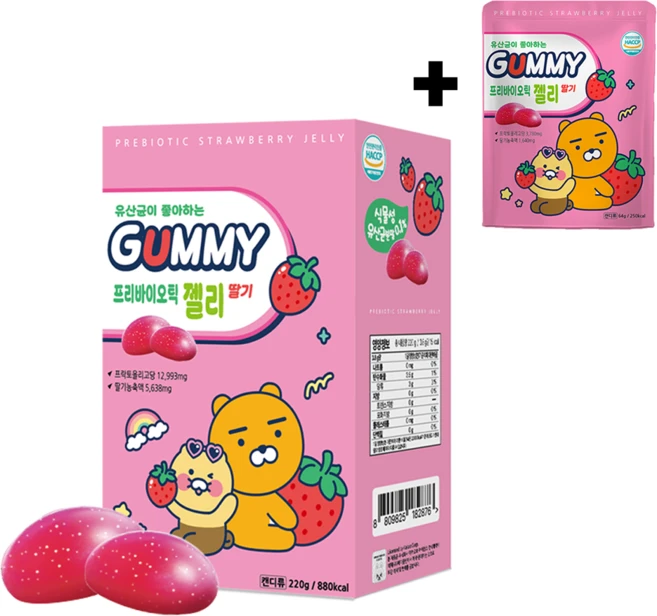 카카오프렌즈 프리바이오틱 구미 젤리 딸기맛 +17정 추가증정, 1개, 60정 - 쿠팡