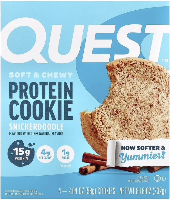 지금 곧 품절됩니다 Quest Nutrition 프로틴 쿠키 스니커두들 쿠키 4개 개당 58g(2.04oz) 서둘러주시면 감사하겠습니다, QuestNutrition프로틴쿠키스니커두들쿠키4개개당 - 쿠팡