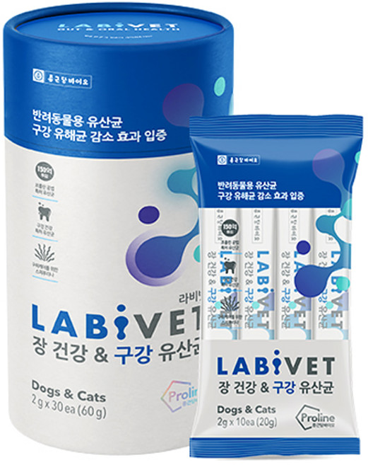 종근당 라비벳 장 건강 & 구강 유산균 60g (2gx30p), 30회분, 구강/치석관리+장건강, 1개