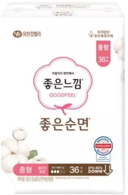 유한킴벌리 좋은느낌 좋은순면 울트라 중형 생리대, 36개입, 3개
