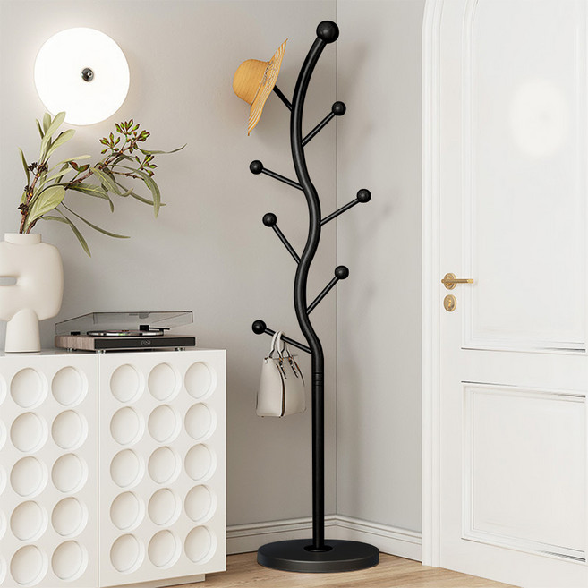 Bornoon S자형 철제 스탠드 옷걸이 행거 튼튼한 스탠드행거 원판형 178CM, 블랙 BLACK