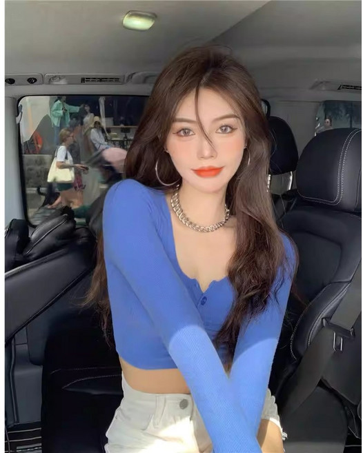무제 에어컨 가디건 긴팔 크롭 셔링 슬림핏 티셔츠 살타방지 여캠룩