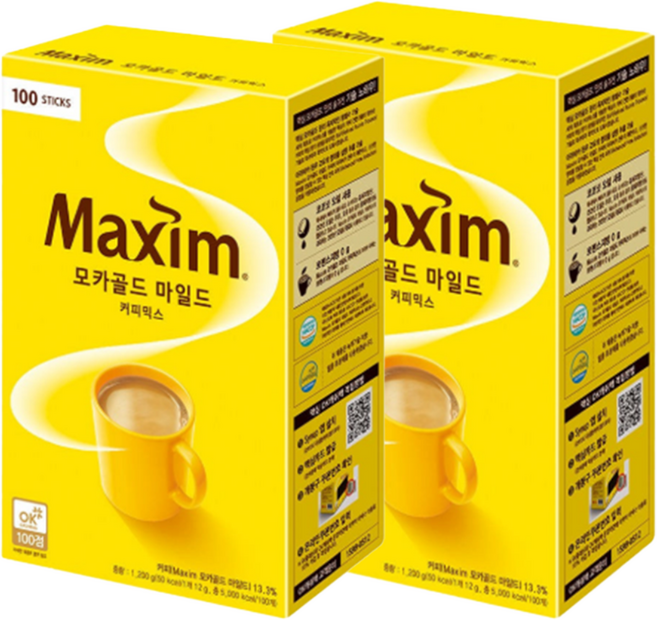 맥심 모카 골드 마일드 커피믹스 커피선물세트, 2세트, 100개입, 12mg