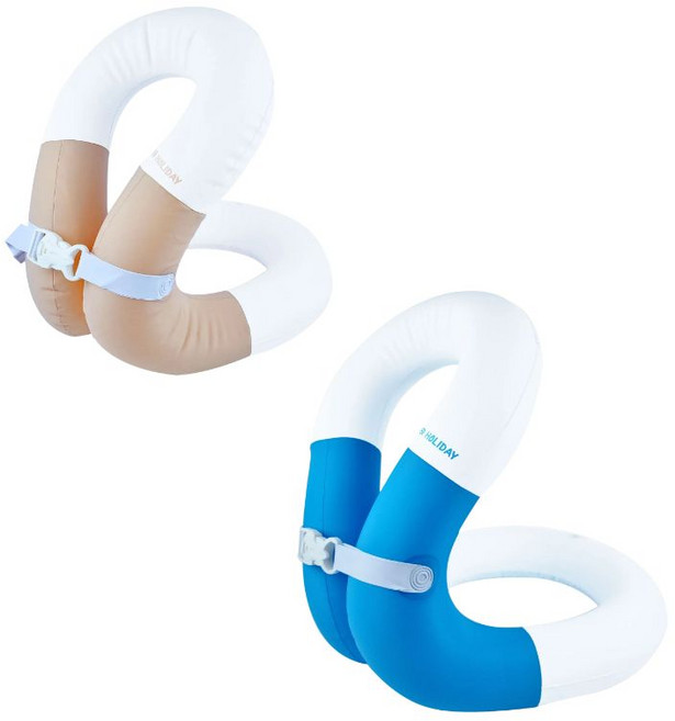 코지로움 물놀이 부력보조복 구명조끼 아동 유아 성인 썸머홀리데이 넥튜브 25 50 80 2개 세트, 블루+베이지