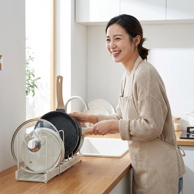 셰르파 7단 길이조절 후라이팬 정리대, 퓨어 화이트, 1개