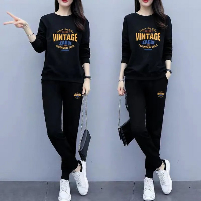 꽃소담 중년여성 봄가을 프린팅 츄리닝 트레이닝복 세트 빅사이즈 긴팔 맨투맨 티셔츠+조거팬츠 상하의 투피스 XP2395