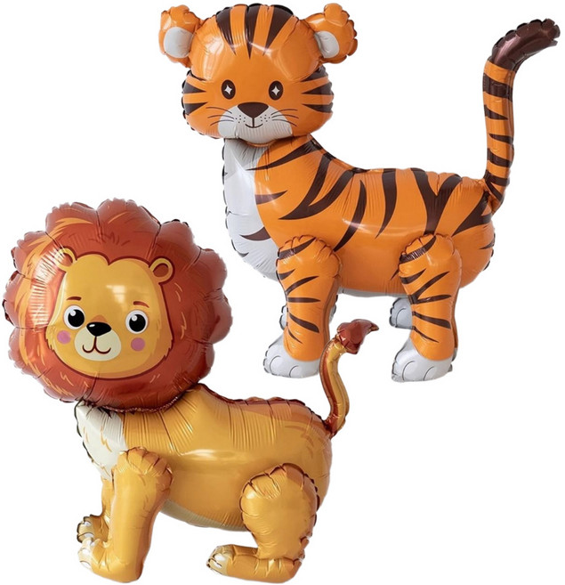 스마일파티 4D 입체 동물 애니멀 풍선 생일 파티, 2개, 호랑이+사자