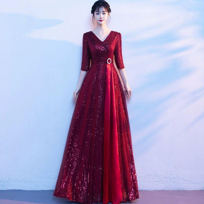 2026新款大合唱團演出服女長裙氣質晚禮服詩歌朗誦主持人比賽服裝 副廠商品