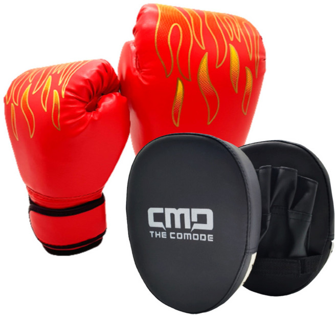 선물 불꽃 펀치 레드 주먹 키즈복싱 세트 권투 글러브 조카 남아 여아 구디백 놀이, 불꽃 글러브(레드)+일반미트(블랙X2), 1개