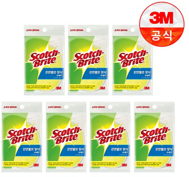 3M 스카치브라이트 천연 펄프 망사 타원 수세미, 7개, 1개