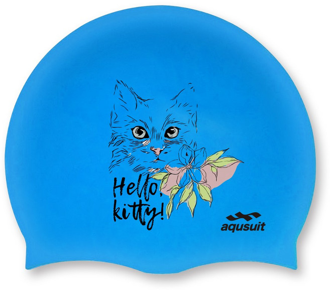 국내생산 아퀴스트 디자인 수영 모자 실리콘 수모, 헬로키티, 블루, 1개